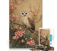 Búho Entre Flores de Cerezo Cuadro Vintage de 1000 Piezas Rompecabezas para Adolescentes Juguete Educativo para Toda la Familia Corte de Calidad Regalo Elegante (38x26cm)