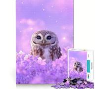 Búho Entre Flores moradas Rompecabezas para Adolescentes de 1000 Piezas Refuerza la Memoria Tiempo de Paz Borde de Calidad Regalo clásico (38x52cm)