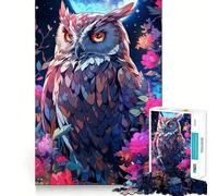 Búho Entre Flores por la Noche Rompecabezas de 1000 Piezas para Adolescentes Juego Mental Juguete para el hogar Corte preciso (50x75cm)