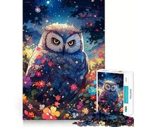 Búho Entre Flores por la Noche, Rompecabezas de 1000 Piezas para Adultos, Juguete Inteligente, Actividad en el hogar, Corte preciso, decoración de Pared (38x52cm)