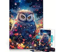 Búho Entre Flores por la Noche, Rompecabezas de 1000 Piezas para Adultos, Juguete para ejercitar la Mente, diversión en Conjunto, Corte de Calidad, (50x75cm)