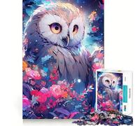 Búho Entre Flores por la Noche Rompecabezas de 1000 Piezas para Adultos Mejora la Memoria Ocio Suave Corte Firme Regalo Ideal para Las Fiestas (38x52cm)