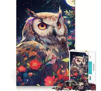 Búho Entre Flores por la Noche Rompecabezas difícil para Adultos 1000 Piezas Mejora la Memoria Juego Relajante Corte Premium (50x75cm)