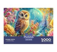 Búho Entre Flores Vibrantes con Arco Iris Puzzle De 1000 Piezas búho soñador Diversión De Ingenio para Adultos Y Niños 52x38cm/1000pcs