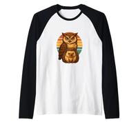 Buho Erizo Retro Atardecer Bosque Mejores Amigos Camiseta Manga Raglan