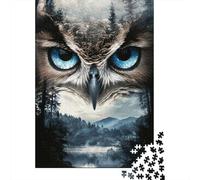 Búho Escena del Bosque Puzzle de 1000 Piezas Papel para Adultos Vista Nocturna Juego de Puzzle Puzzle para Toda la Familia Decoración 70x50cm/1000pcs