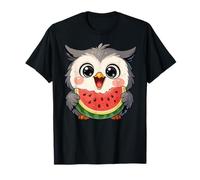Búho Kawaii Comiendo Sandía Verano Fruta Búho Amante Camiseta