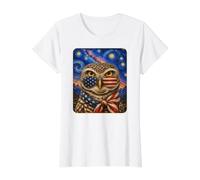 Búho madriguera con Gafas de Bandera de Estados Unidos Arte Americano Camiseta gráfica económica, Mujer, Blanco, S
