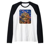 Búho madriguera con Gafas de Bandera de Estados Unidos Arte Americano Camiseta Manga Raglan