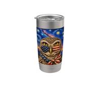 Búho madriguera con gafas de bandera de Estados Unidos Arte americano Vaso térmico de acero inoxidable de doble pared