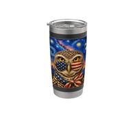 Búho madriguera con gafas de bandera de Estados Unidos Arte americano Vaso térmico de acero inoxidable de doble pared