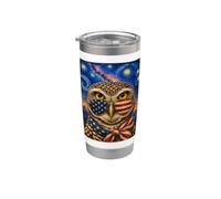 Búho madriguera con gafas de bandera de Estados Unidos Arte americano Vaso térmico de acero inoxidable de doble pared