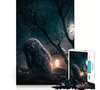 Búho místico en Luna Llena Rompecabezas para Adolescentes de 1000 Piezas Fortalece la Memoria Alivia la tensión Bordes Suaves Sorpresa navideña (38x52cm)