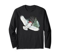 Búho Nevado con Sombrero De Santa Navidad Pájaro Naturaleza Manga Larga