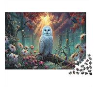 Búho nevado en el Bosque de Flores de Ramas bajo el Cielo Estrellado Vida Silvestre Puzzle 1000 Piezas Adultos - Rompecabezas, Desafiante, Decoración del Hogar, Regalo 70x50cm/1000pcs