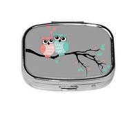 Búho Pareja Pastillero Meta 2 Compartimentos Medicina Caso Organizador Portátil