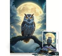 Búho posado bajo la luz de la Luna para Adultos Rompecabezas de 1000 Piezas Juguete Que desafía la Mente Escape Tranquilo Pieza de colección de Arte de Corte de Calidad (38x26cm)