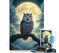 Búho posado bajo la luz de la Luna para Adultos Rompecabezas de 1000 Piezas Juguete Que desafía la Mente Escape Tranquilo Pieza de colección de Arte de Corte de Calidad (38x26cm)