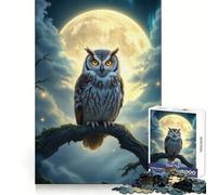 Búho posado bajo la luz de la Luna, Rompecabezas de 1000 Piezas para Adultos, Regalos, Juego de ingenio, Ocio, diversión, Calidad, diseño Atractivo (38x52cm)