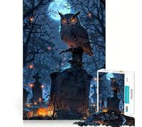 Búho posado en una lápida en un Cementerio Rompecabezas para Adultos 1000 Piezas Recall Upgrade Peaceful Time Tight Cut Santa Wish List (38x26cm)