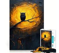 Búho posado en una Rama, Luna Llena Rompecabezas para Adultos, 1000 Piezas Juguete para ejercitar la Mente Divertido y Relajante Arte para armar Regalo navideño (38x52cm)