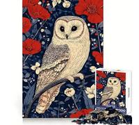 Búho posado Entre Flores Rojas Rompecabezas de 1000 Piezas para Adolescentes Juguete Educativo para Toda la Familia Corte de Calidad Regalo Elegante (38x52cm)