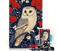 Búho posado Entre Flores Rojas Rompecabezas de 1000 Piezas para Adolescentes Juguete Educativo para Toda la Familia Corte de Calidad Regalo Elegante (38x52cm)