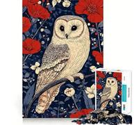 Búho posado Entre Flores Rojas Rompecabezas difícil para Adultos 1000 Piezas Juego Inteligente para el hogar Disfruta del Montaje de la Imagen Regalo Festivo (38x26cm)