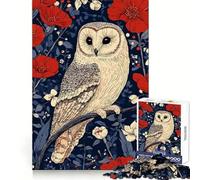 Búho posado Entre Flores Rojas Rompecabezas difícil para Adultos 1000 Piezas Juego Inteligente para el hogar Disfruta del Montaje de la Imagen Regalo Festivo (38x26cm)
