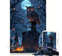 Búho posado sobre una lápida en un Cementerio Rompecabezas de 1000 Piezas para Adultos Juguete para ejercitar la Mente y aliviar el estrés Decoración de Pared con diseño nítido (50x75cm)