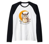 Búho sabio con runas y luna creciente Camiseta Manga Raglan