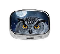 Búho y luna, Pastillero cuadrado para bolsillo o monedero, pequeño contenedor de pastillas, organizador de pastillas de viaje