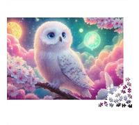 Búhos Arcoíris Puzzle Decoración Hogar 1000 Piezas Adultos Búho Blanco Cerezos en Flor Cielo Premium Grueso Vibrante Desafiante Alivio Estrés 70x50cm