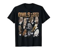 Búhos de América del Norte Nocturno Animal Amante de Las Aves Amante de Camiseta gráfica económica, Hombre, Negro, M