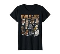 Búhos de América del Norte Nocturno Animal Amante de Las Aves Amante de Camiseta gráfica económica, Mujer, Negro, XL