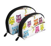 Búhos en Las Ramas de los árboles, Bolsa de Maquillaje de Concha, Monedero pequeño para Mujer, Bolsa de artículos de tocador, Bolsa de cosméticos, 2 Piezas
