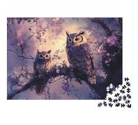Búhos Flores Rompecabezas Escena Bosque fantástico Clásico 3 Capas Cartón 1000 Piezas, Ultra Duro Adultos, Decoración Pared, Regalo Noche Juego Familiar 70x50cm/1000pcs