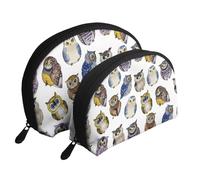 Búhos Lindos Acuarela, Bolsa de Maquillaje de Concha, Monedero pequeño para Mujer, Bolsa de artículos de tocador, Bolsa de cosméticos, 2 Piezas