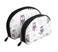 Búhos Lindos de la Historieta, Bolsa de Maquillaje de Concha, Monedero pequeño para Mujer, Bolsa de artículos de tocador, Bolsa de cosméticos, 2 Piezas