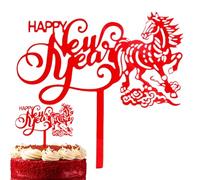 Buhygn Decoración para tarta de feliz año nuevo | Suministros de cumpleaños de caballo de acrílico 2D | Decoración para tartas de vacaciones - para padres, niños, adultos, panaderías, panaderías