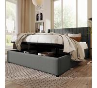 buiesjole Cama Tapizada Hidráulica con Somier De Láminas De Metal Cama Doble King Size Ropa De Cama Cama Juvenil para Adultos Jóvenes Canapé Canapé Cama De Invitados Gris 160x200 Cm