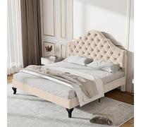 buiesjole Lit capitonné 140 x 190 Avec sommier à Lattes et tête de lit, lit capitonné Avec tête de lit réglable en Hauteur, Pour adultes et ados, sommier à Lattes Bois, montaje fácil, terciopelo,