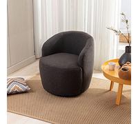 buiesjole Sillón giratorio de suave tejido de peluche, silla de barril con anillo de metal negro con recubrimiento en polvo, color gris oscuro