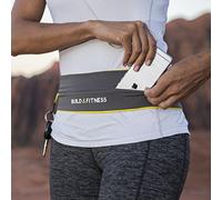 Build & Fitness Cinturón Hombre/Mujer para Correr, Riñonera Running Reversible, Clip Llavero, Riñonera Deportiva Apta para iPhone, Samsung (Gris/Amarillo, M / 30”-33” (75-85cm))