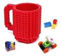Build-On Brick Mug Taza de café DIY Bloques de construcción creativos,Juegos de construcción, diseño taza, compatible con LEGO(Rojo)