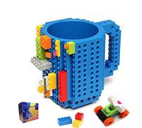 Build-On Brick Mug Taza de café DIY Bloques de construcción creativos,Juegos de construcción, diseño taza, compatible con LEGO(Azúl)