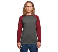 Build Your Brand Contrast Raglan-Camiseta de Manga Larga, Charcoal/Cherry, S para Hombre