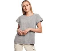 Build Your Brand Ladies Acid Washed Extended Shoulder tee Camiseta, Mujer, Grey Black, L