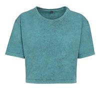 Build Your Brand Ladies Acid Washed Cropped tee Camiseta, Mujer, Teal Black, XL