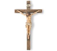 Buildclassic BC - Crucifijo católico de pared, elemento decorativo de Jesucristo, inspiración para el hogar, regalos devotos, 25 cm de alto, escultura renacentista pintada a mano